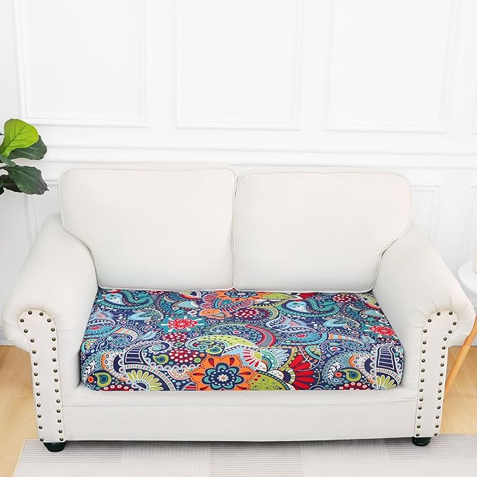 Smiry Printed Couch Cushion Covers, Stretch Soft Couch Covers for Sofa, Washable Non-Slip Sofa Slipcover Furniture Protector for Indoor and Outdoor (Medium, Blue Green)