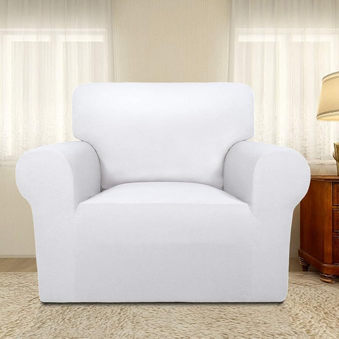 PureFit Super Stretch Chair Sofa Slipcover – Spandex Non Slip Soft Couch Sofa Cover, Washable Furniture Protector with Non Skid Foam and Elastic Bottom for Kids, Pets （Chair, White