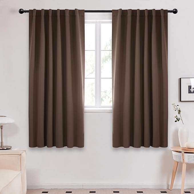 Deconovo Blackout Curtains, Thermal Insulated, W52 x L72 2 Panels, Back Tab, Machine Washable, Room-Darkening Drapes for Bedroom/Living Room Brown