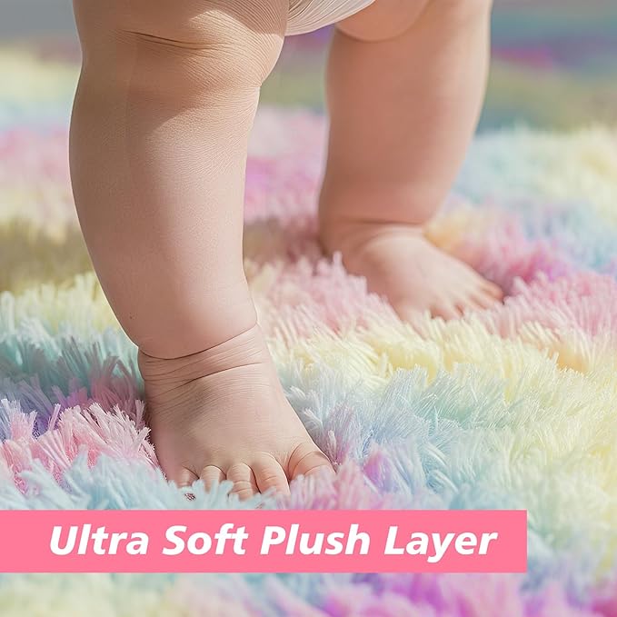 6x9 Fluffy Area Rug for Living Room,Shag Area Rugs for Bedroom,Soft Fuzzy Rug Non-Shedding Indoor Plush Carpet for Kids Bedroom Nursery Dorm Home Decor,Rainbow
