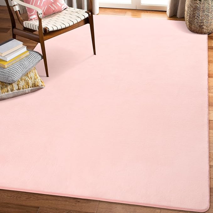 Amearea Modern Area Rugs for Bedroom Living Room, 4x6 Feet Pink Thickened Memory Foam Rug, Fluffy Indoor Washable Rugs Non Slip Minimalist Carpet for Kids Boys Girls Dorm Nursery Room Decor