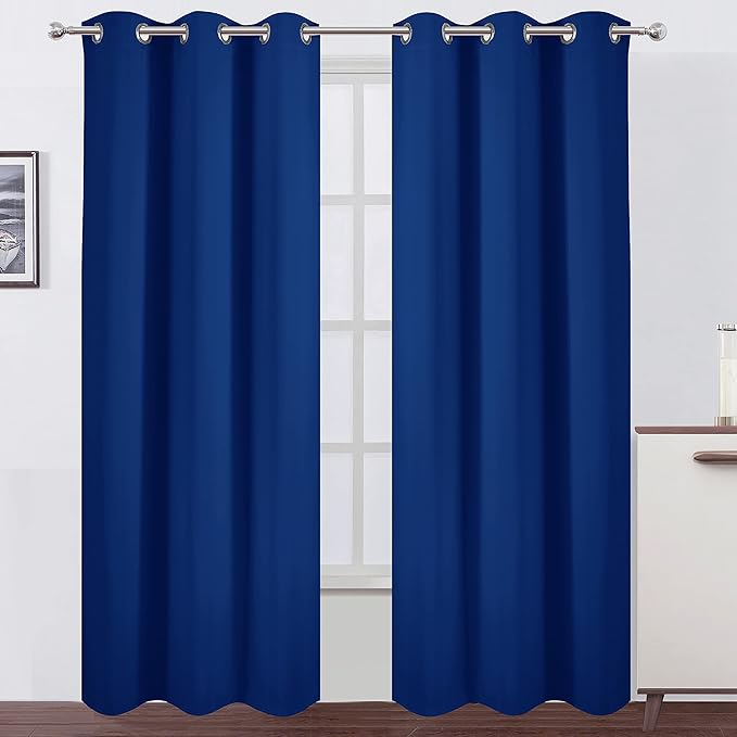 LEMOMO Blackout Curtains 38 x 84 inch/Royal Blue Curtains Set of 2 Panels/Thermal Insulated Room Darkening Bedroom Curtains