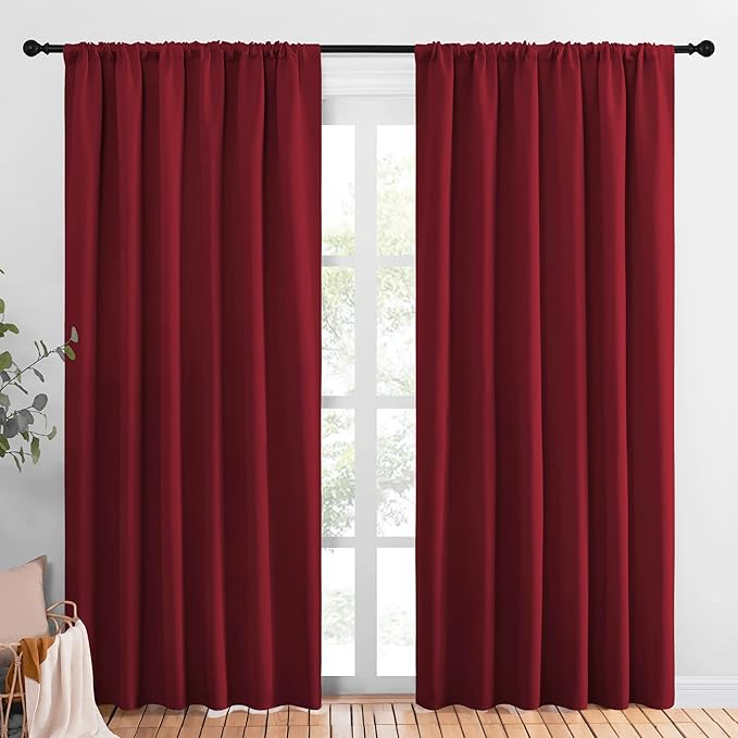 NICETOWN Room Darkening Curtains for Bedroom, Burgundy Red, Set of 2 Panels, 62 x 84 Inch, Triple Weave Home Decoration Thermal Insulated Solid Drapes for Patio Door