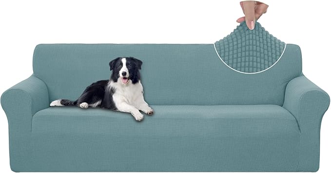 U-NICE HOME 4 Seater Stretch Couch Cover Sofa Cover Washable Sofa Slipcover Furniture Protector for 3 Cushion Couch Sofa Pet Friendly, Light Blue