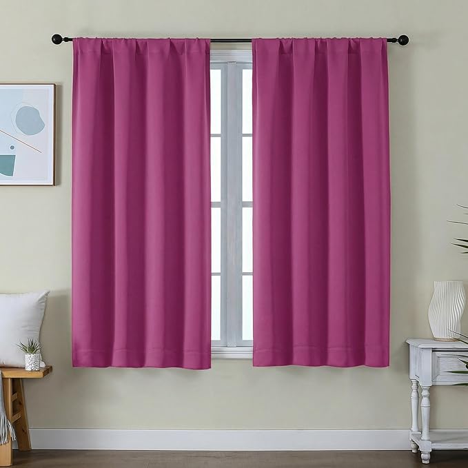 Simplebrand Ava Hot Pink Short Blackout Curtains for Bedroom 54 Inches Long 2 Panels Set, Solid Thermal Insulated, Energy Saving Window Treatment Curtains Blackout Drapes, W40 x L54 Inch