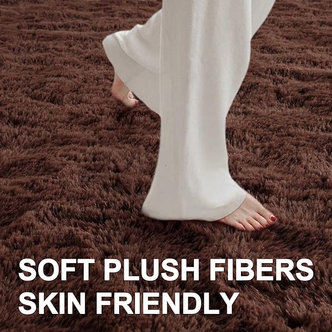 8x10 Ft Extra Large Shag Rugs for Living Room, Ultra Soft Fluffy Furry Area Rugs for Bedroom Indoor Floor, Aesthetic Carpet for Kids Home Decor (Brown)