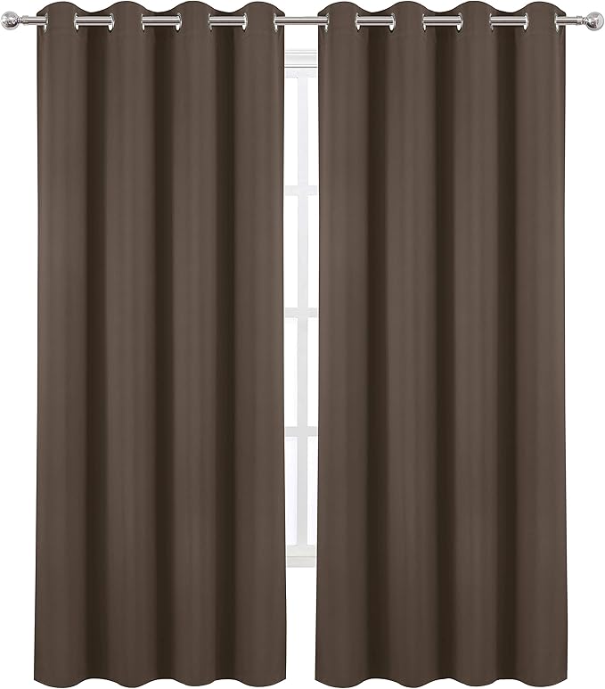 LEMOMO Chocolate Brown Thermal Blackout Curtains/52 x 108 Inch/Set of 2 Panels Room Darkening Curtains for Bedroom