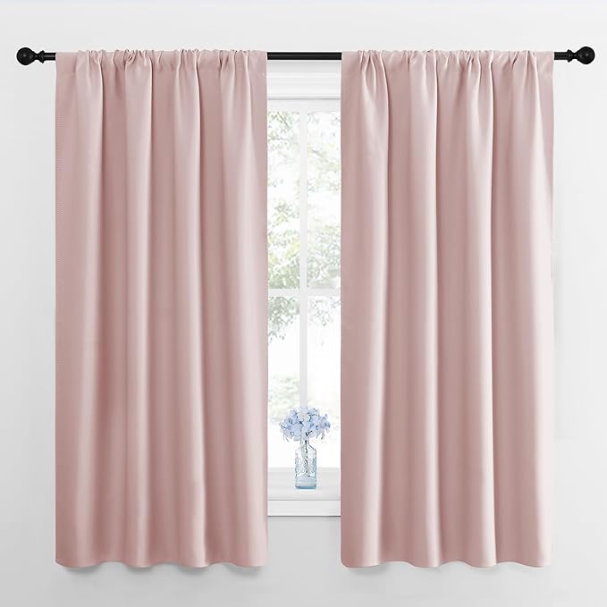 NICETOWN Blackout Curtains for Living Room, Blush Pink, 2 Panels, 42 by 63, Darkening Window Curtain Panels, Easy-Care Solid Thermal Insulated Draperies/Drapes for Daughter Room