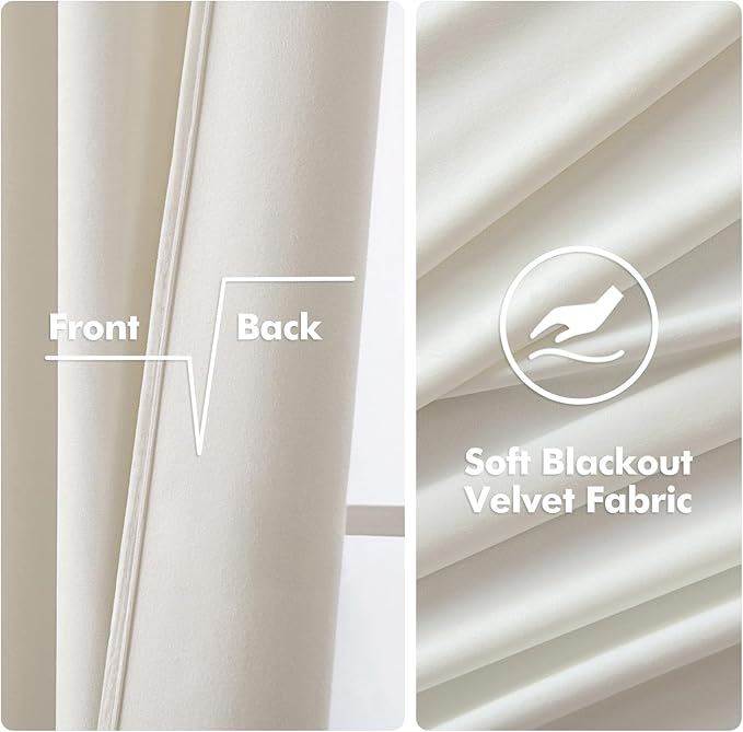MIULEE Velvet Curtains Ivory Elegant Grommet Curtains Thermal Insulated Soundproof Room Darkening Drapes for Classical Living Room Bedroom Decor 52 x 84 Inch Set of 2