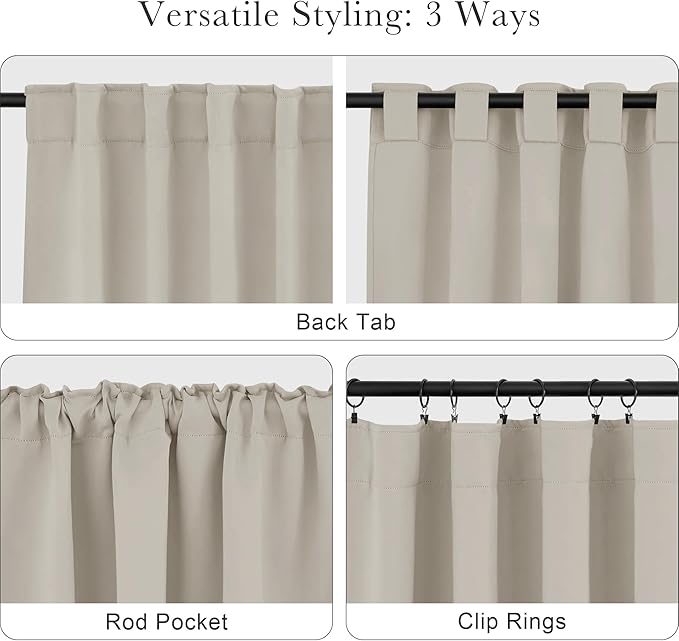 PONY DANCE Blackout Curtains, Black Blackout Curtains for Bedroom - 2 Panels, 42x84 Inch, Room Darkening Drapes for Living Room, Back Tab and Rod Pocket Cream Drapes