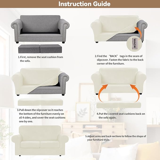 WEERRW Velvet Couch Covers for 2 Cushion Couch Sofa - High Stretch Luxury Velvet Plush 3 Pieces Sofa Slipcovers with Elastic Bottom, Furniture Protector for Pets, Machine Washable, Ivory, Medium