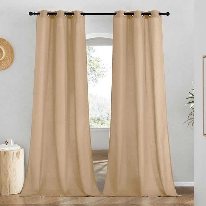 NICETOWN Linen Burlap Window Curtains 84 inches Long, Grommet Thick Linen Blend Window Treatments Privacy Assured with Light Filtering for Bedroom/Living Room, W42 x L84