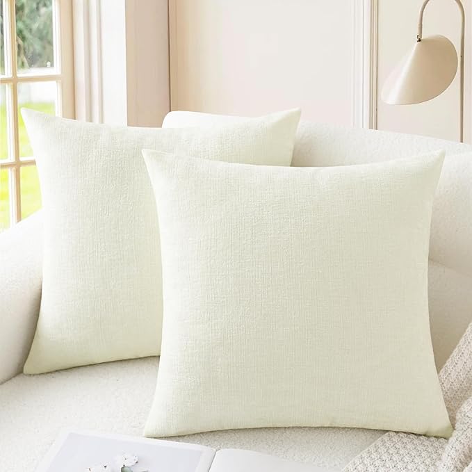 CaliTime Throw Pillow Covers Decorative 20 X 20 Inches Pack of 2 Cozy Chenille Cushion Cases for Couch Sofa Bed Living Room Home Cream