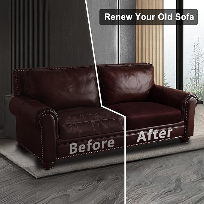 Leather Look Couch Cushion Covers Sofa Seat Slipcovers Sets Couches Furniture Protector for Sectional Armchair Loveseat Pets Kids Stretch Spandex Fabric (2 Cushion Loveseat, Burgundy)