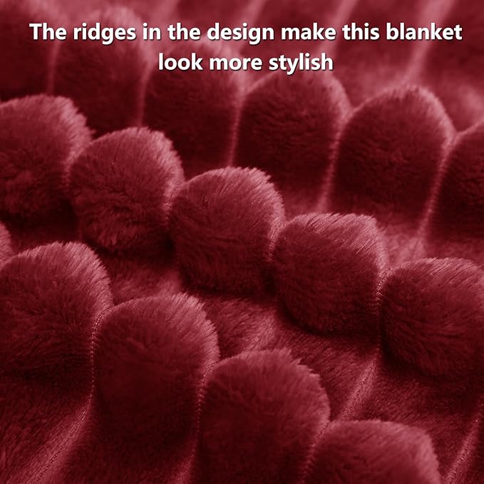 HIMEET Deep Red Ribbed Throw Blanket for Couch - 300GSM Lightweight Soft Fleece Blanket for Women, Cozy Blankets for Mothers Gifts, Striped Spring Home Room Decor, Deep Red, 50x60 Inches