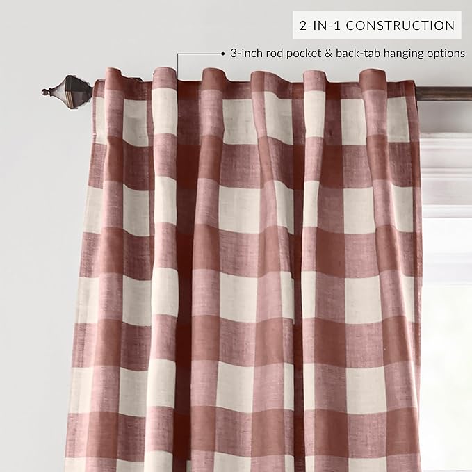 Elrene Home Fashions Farmhouse Living Grainger Buffalo-Check Blackout Window Curtain, Living Room and Bedroom Drape with Rod Pocket Tabs, 52" x 84", Red, 1 Panel