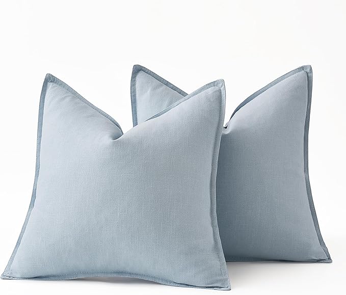 MIULEE Decorative Linen Pillow Covers 20x20 Inch Light Blue Boho Farmhouse Neutral Couch Throw Pillows for Bed Pack of 2 Accent Coastal Modern Pillowcase Summer Sofa Livingroom Home Decor