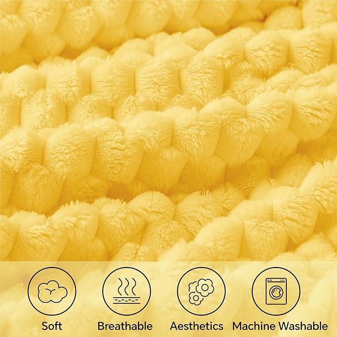 BEDELITE Fleece Blanket - 3D Jacquard Decorative Light Yellow Twin Blankets for Couch & Bed, Soft and Cozy Warm Plush Fluffy Blanket All Seasons Suitable, 60x80Inches