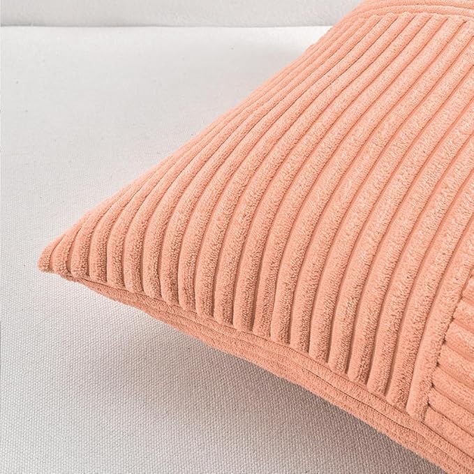 Fancy Homi 2 Packs Peach Samll Decorative Throw Pillow Covers 12x12 Inch with for Couch Bed Sofa, Rustic Farmhouse Boho Home Decor, Soft Corss Patchwork Corduroy Cute Square Cushion Case 30x30 cm