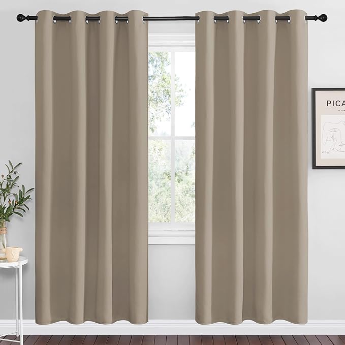 NICETOWN Taupe Blackout Curtains 78" Long for Office, 55" Wide, 2 Pieces, Dining Room, Guest Room, Sound Reducing Heat and Cold Block Curtain Panels for Modern Room Decorative