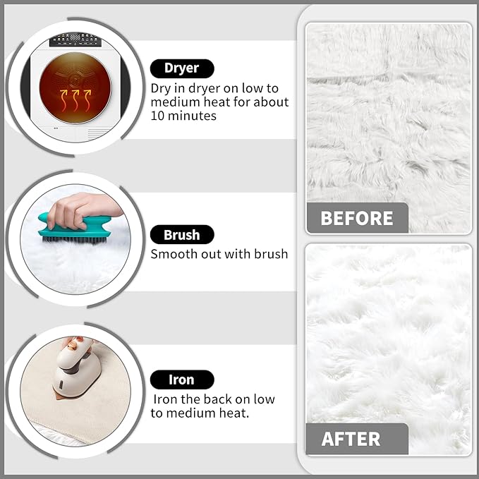 Round Fur Fluffy Area Rug for Bedroom, White Faux Fur Rugs Furry Circle Rug for Kids Room, Cute Furry Nursery Carpet, Plush Shag Circular Rugs Floor Carpets for Teen Girl Room, 3x3 Ft