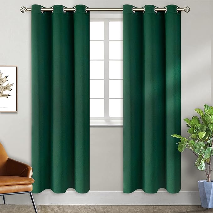 BGment Blackout Curtains for Bedroom - Grommet Thermal Insulated Room Darkening Drapes for Living Room, Set of 2 Panels (38 x 84 Inch, Emerald Green)