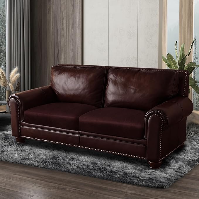 Leather Look Couch Cushion Covers Sofa Seat Slipcovers Sets Couches Furniture Protector for Sectional Armchair Loveseat Pets Kids Stretch Spandex Fabric (2 Cushion Loveseat, Burgundy)
