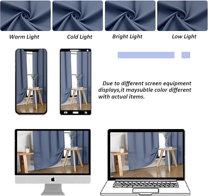 Simplebrand Ava Denim Blue Blackout Curtains for Bedroom 90 Inches Long 2 Panels Set, Solid Privacy Energy Saving Living Room Window Treatment Curtains Blackout Drapes, W40 x L90 Inch, Denim Blue