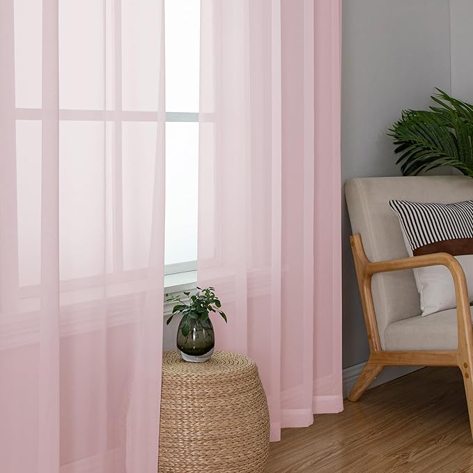 OWENIE Extra Long Sheer Curtains 96 Inches Long, Rod Pocket Airy Solid Blush Sheer Panels, Elegant Voile Sheer Curtains & Drapes for Living Room Bedroom 2 Panels Set, Each 42Wx96L inch