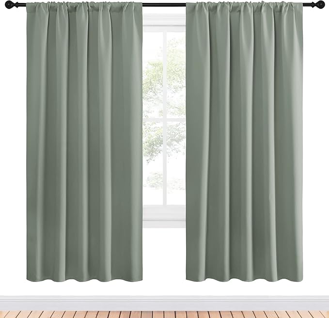 NICETOWN Window Curtains Blackout Drapes - Thermal Insulated Solid Rod Pocket Blackout Curtains/Draperies for Living Room (Sage Green, One Pair, 52 by 72-Inch)