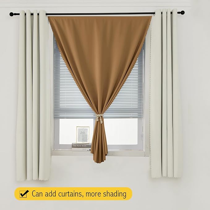 Self Adhesive Curtains, Stick Curtain Blackout Shades Window Cover Curtains for Living Room No Drilling, 59" W X 71" L, Brown, 1 Panel