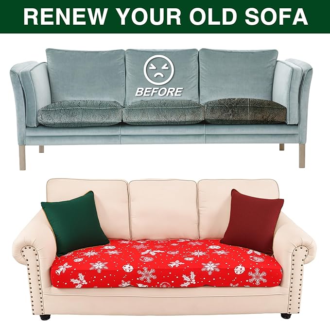 Smiry Printed Couch Cushion Covers, Stretch Soft Couch Covers for Sofa, Washable Non-Slip Sofa Slipcover Furniture Protector for Indoor and Outdoor (2 Pack, Red)