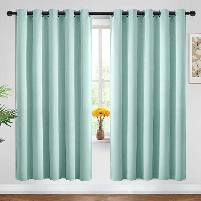 Yakamok Blackout Curtains Room Darkening Thermal Insulated Window Panels,Solid Grommet Top Drapes for Bedroom/Living Room(62Wx72L, Aqua, 2 Panels)