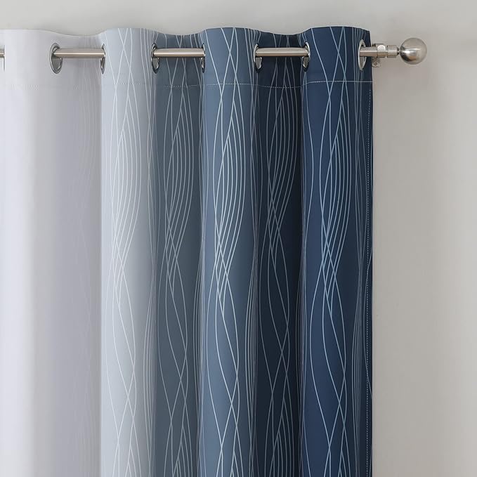 Estelar Textiler Navy Blue and Grayish White Blackout Curtains for Bedroom 72 Inches Long, Thermal Insulated Ombre Blackout Drapes, Room Darkening Energy Saving Drapes for Living Room,52Wx72L,2 Panels
