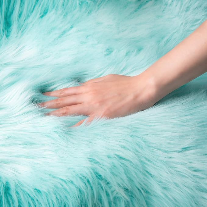 Ashler faux fur rug, Fluffy Shaggy Area Rug Ultra Soft 2 x 2.9 Feet Rectangle Fur Rug Turquoise Fuzzy Rug Machine Washable Shag Rug, Nursery Decor Throw Rugs for Bedroom, kids room, Living Room