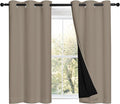 NICETOWN 100% Blackout Short Curtains with Black Liners, 2 Panels, 37" W by 40" L, Taupe, Solid Thermal Insulated Full Blackout 2-Layer Lined Drapes, Energy Efficiency Window Draperies for Bedroom