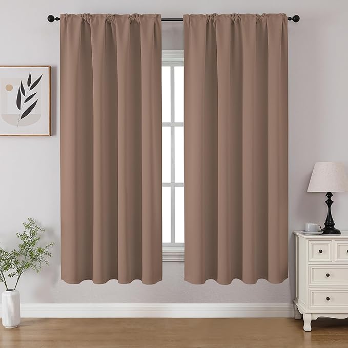 CUCRAF Khaki Blackout Curtains 54 inch Length 2 Panels Set, Rod Pocket Room Darkening Drapes for Bedroom Living Room, Insulated Thermal Light Blocking Window Curtain (W52 x L54 Inch)