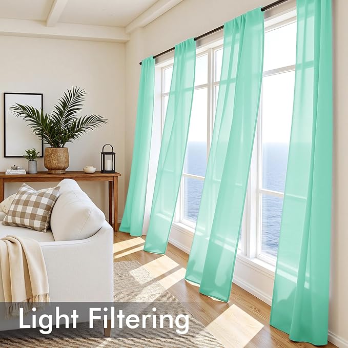 MIULEE Aqua Sheer Curtains 72 Inches Long, 4 Panels Set, Light Filtering Rod Pocket Voile Drapes for Living Room and Bedroom, Airy Soft Fabric Window Treatments, 42 x 72 Inches