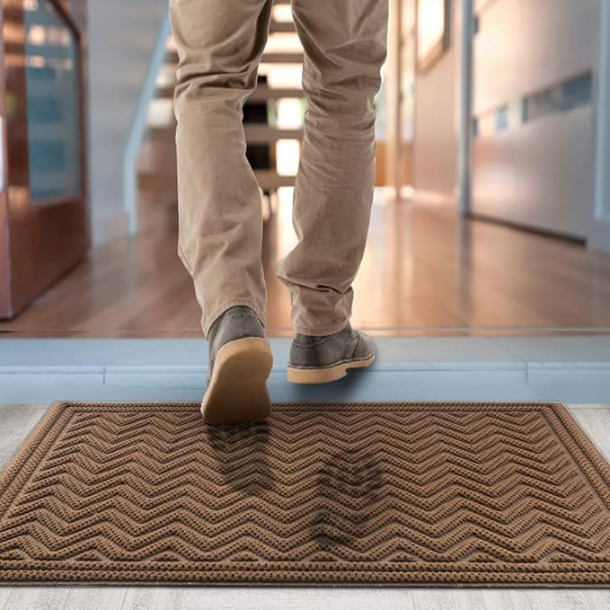 Mibao Front Door Mat, Dirt Trapper Welcome Mat for Outdoor Indoor, Non-Slip Waterproof Doormat, Durable Machine Washable Low Profile Entry Rug for Back Door Outside Patio, 61.5" x 36", Coffee Wave