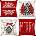 ONFAON Christmas Decorations - Christmas Pillow Covers 18x18 Set of 4,Farmhouse Christmas Throw Pillow Covers Set for Home Bedroom Sofa Couch