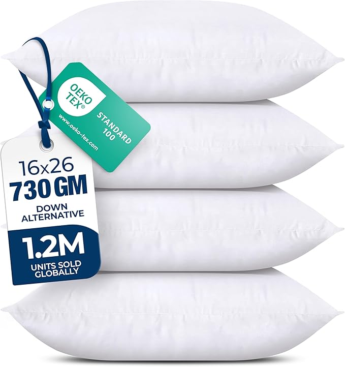 Utopia Bedding Throw Pillows (Set of 4, White) – 16 x 26 Inches Down Alternative Pillows for Bed, Sofa, and Couch - Fluffy Decorative Stuffer Pillow for Indoors & Outdoors