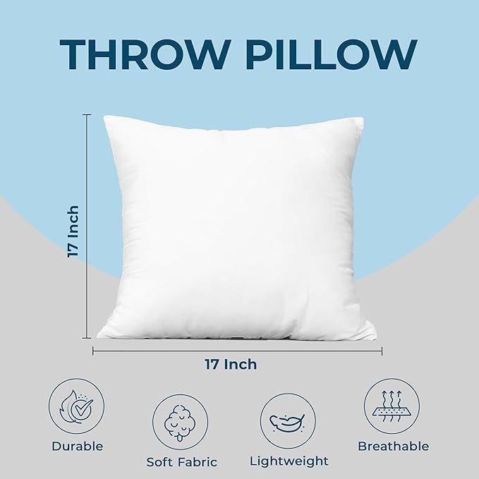 Utopia Bedding Throw Pillows (Set of 4, White) – 17 x 17 Inches Down Alternative Pillows for Bed, Sofa, and Couch - Fluffy Decorative Stuffer Pillow for Indoors & Outdoors