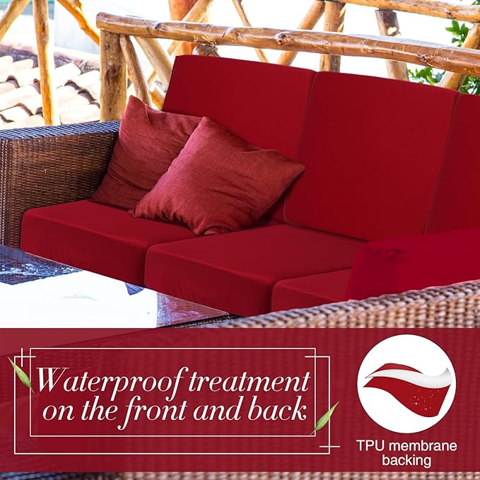 Newwiee Set of 4 Stretch Patio Cushion Covers Sofa Couch Seat Chair Slipcovers Cushion Cover Replacement Furniture Protector for Pets Washable(Burgundy,Seat Cover,Solid)