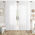 Extra Wide 100 Inch Linen Curtains for Living Room Divider Light Filtering Semi Sheer Back Tab Patio Curtains for Sliding Door White Coastal Decor Sunroom Floor to Ceiling Window Curtain 100x84