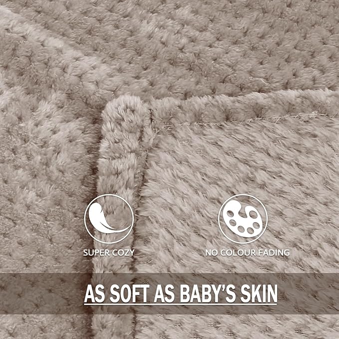 Exclusivo Mezcla Fleece Bed Blanket Twin Size, Super Soft and Warm Blankets for Couch, Sofa and Bed Waffle Textured, Cozy, Fuzzy and Lightweight (Tan, 90x66 Inches)