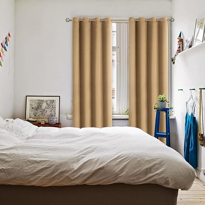 BGment Blackout Curtains for Bedroom - Grommet Thermal Insulated Room Darkening Curtains for Living Room, Set of 2 Panels (52 x 95 Inch, Khaki)