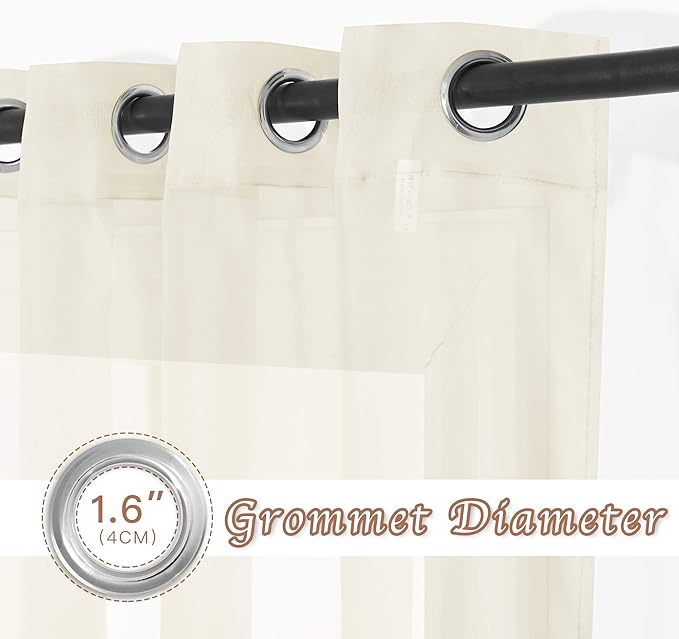 NICETOWN Sheer Curtain Panels 96 inch Cream Beige - Window Treatments Voile Panels with Eyelet Top for Living Room (One Pair, W54 x L96)