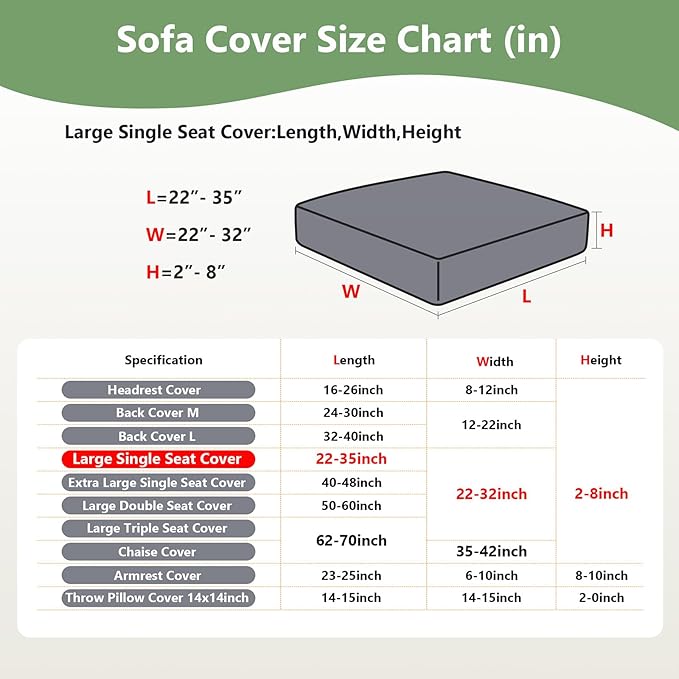 Couch Cushion Covers for Sofa Couch Covers Wear-Resistant Universal Sofa Cover Washable Stretch for Sectional Slipcovers (Texture-Green,Large Single Seat Cover)