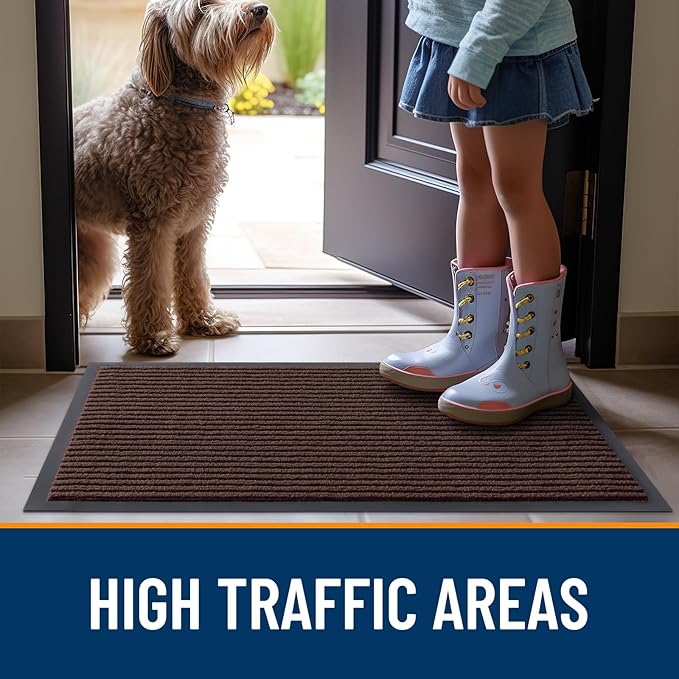 OLANLY Front Door Mat Indoor Outdoor Entrance, 2-Pack 33 x 21 Inch, Waterproof Heavy Duty Doormat, Fade Resistant, Low Profile, Easy Clean Patio Porch Welcome Floor Mats for Entry, Brown