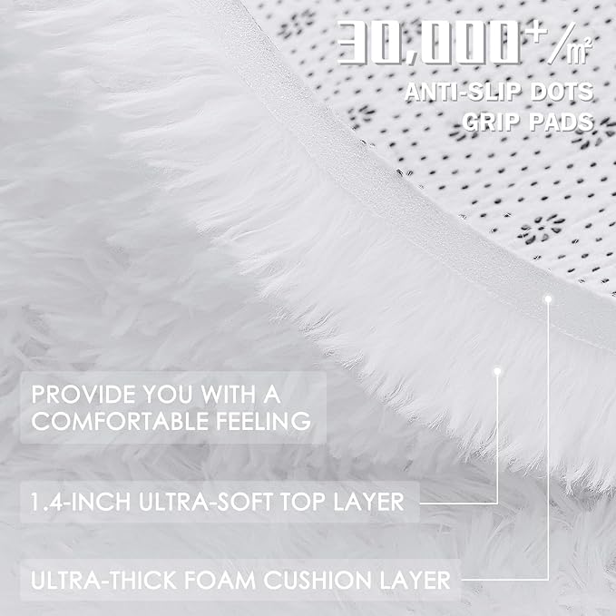 OLANLY 3x4 Machine Washable Accent Rug, Soft Fluffy Shaggy Area Rug for Bedroom, Living Room, Indoor Floor Carpet for Kids, Nursery, Home Decor, White